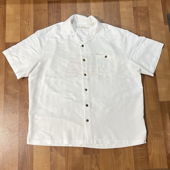 Caribbean Shirt Mens‎ Extra Large White American Flag Coconut Trees  Embroidered - Picture 1 of 8